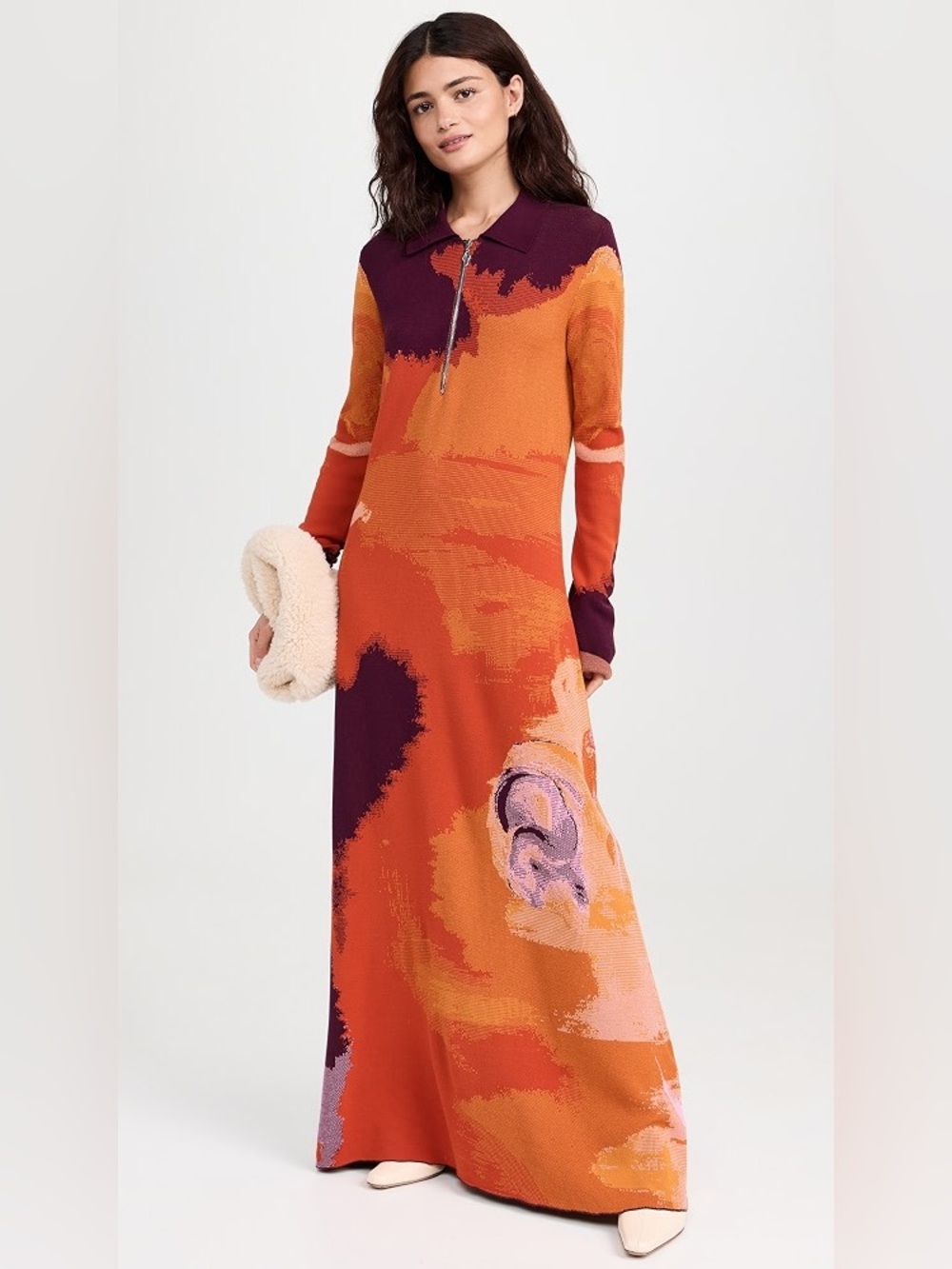 Rodebjer Clemins Art Dress Zip-Front Long Sleeve Sweater Maxi